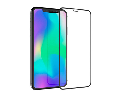 Защитное стекло для iPhone XS полная проклейка черное с салфеткой и стикером, в комплекте 2 стекла