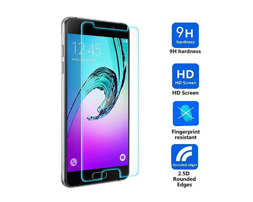 Защитное стекло для Samsung Galaxy A5 2015, вид - 2.5D с салфеткой и стикером, в комплекте 2 стекла