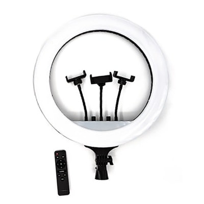 Кольцевая селфи лампа RL-18 M-45 с тремя держателями для смартфона и пультом, диаметр лампы 45 см