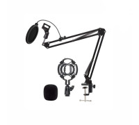 Настольная стойка для микрофона пантограф NB-3571 с держателем паук, поп-фильтром и ветрозащитой