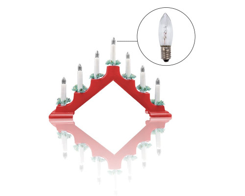 Светильник рождественская горка пластиковая с комплектом запасных лампочек 7 шт., красная