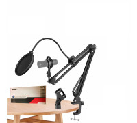 Настольная стойка пантограф ST-362 для микрофона с усиленной струбциной, держателем паук и поп-фильтром с нагрузкой до 1.6 кг в твердой коробке