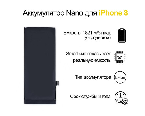 Аккумулятор Li-Ion Nano для iPhone 8, 1821 мАч