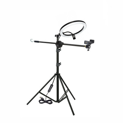 Напольная стойка штатив JBH-G114 с кольцевой лампой 36 см, крючком для противовеса и держателем телефона для горизонтальной съемки
