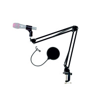 Микрофонная стойка пантограф NBS-3519 с усиленной струбциной и поп-фильтром диаметром 15.5 см