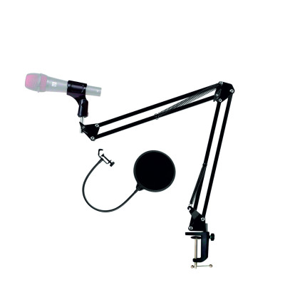 Микрофонная стойка пантограф NBS-3519 с усиленной струбциной и поп-фильтром диаметром 15.5 см