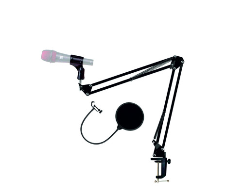 Микрофонная стойка пантограф NBS-3519 с усиленной струбциной и поп-фильтром диаметром 15.5 см