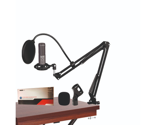 Настольная стойка пантограф NB-3572 для микрофона в твердой коробке с держателем паук, поп-фильтром и ветрозащитой