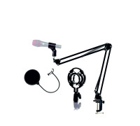 Микрофонная стойка пантограф NBS-3516 с усиленной струбциной, пластиковым держателем паук и поп-фильтром диаметром 15.5 см