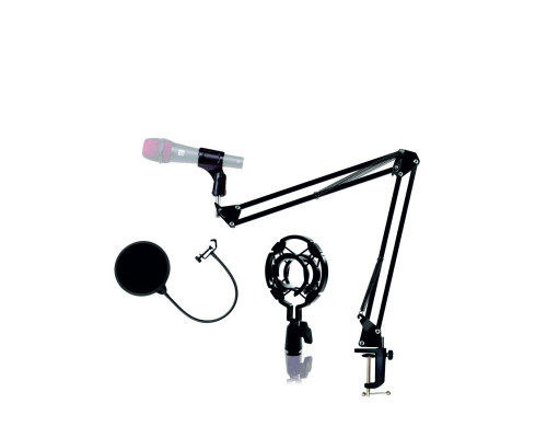 Микрофонная стойка пантограф NBS-3516 с усиленной струбциной, пластиковым держателем паук и поп-фильтром диаметром 15.5 см