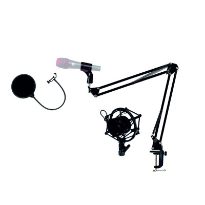 Микрофонная стойка пантограф NBS-3517 с усиленной струбциной, пластиковым держателем паук P2 и поп-фильтром диаметром 15.5 см
