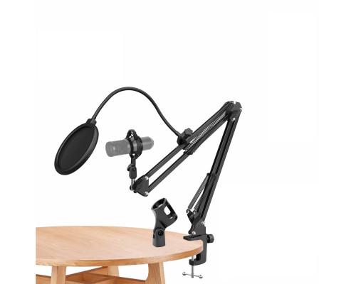 Настольная стойка пантограф ST-3621 для микрофона с усиленной струбциной, держателем паук и поп-фильтром с нагрузкой до 1.6 кг