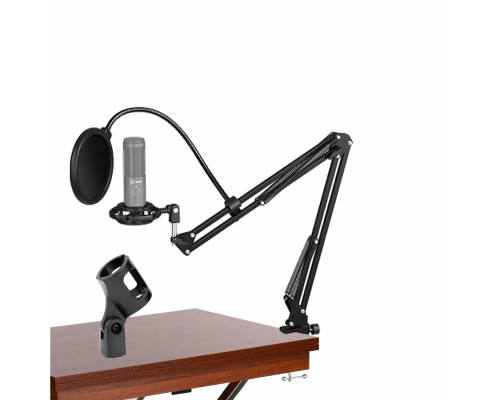 Настольная стойка для микрофона пантограф с держателем паук и поп-фильтром