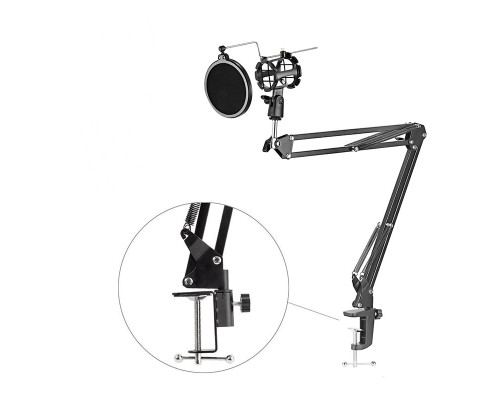 Настольная стойка пантограф F-92 в твердой коробке с держателем для микрофона и поп-фильтром диаметром 10 см