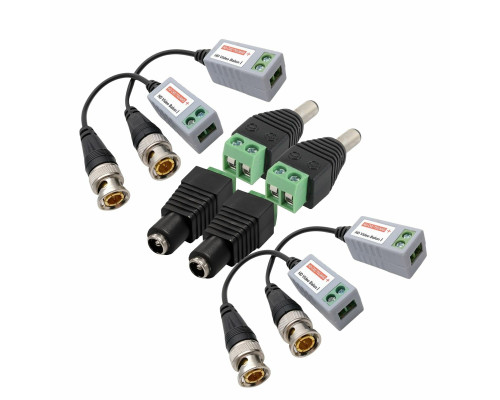 Комплект VTT HD UTP BALUN приемо-передатчики по витой паре AHD/CVI/TVI 4 шт. с переходниками DC (папа) и DC (мама) с клеммными колодками, по 2 шт.