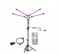 Фитолампа светодиодная, светильник для растений 4 панели на штативе FL-JBH-RC15 с пультом на проводе, пультом ДУ, удлинителем 1,5 м и адаптером