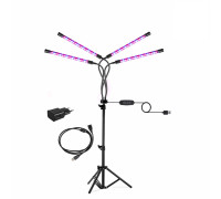 Фитолампа светодиодная, светильник для растений  4 панели на штативе FL-JBH-P15 с пультом на проводе и удлинителем 1,5 м с адаптером