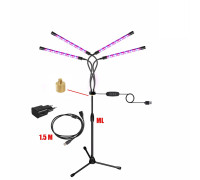 Фитолампа светодиодная, светильник для растений 4 панели на штативе FL-ML-P15 с пультом на проводе и удлинителем 1,5 м с адаптером