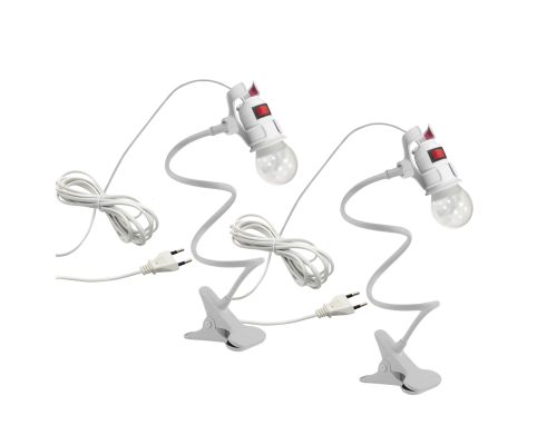 Светильник патрон c фитолампой 12 Вт и проводом 3,8 м на гибком держателе с пластиковым зажимом для стола, белый, 2 шт