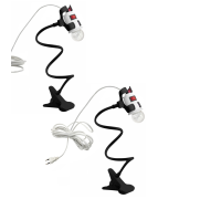 Светильник патрон c фитолампой 12Вт с выключателем и кабелем на гибком черном держателе с пластиковым зажимом, 2 шт