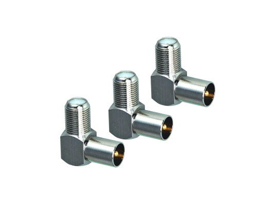 Переходник гнездо F (мама) - штекер TV (папа), угловой, 3 шт