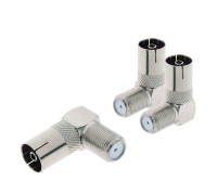 Переходник гнездо F (мама) - гнездо TV (мама), угловой, 3 шт