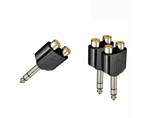 Переходник 2 гнезда RCA (мама) - штекер 6.35 мм стерео jack (папа), 3 шт