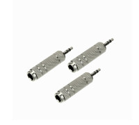 Переходник гнездо jack 6.3 мм (мама) - штекер jack 3.5 мм (папа), стерео (3 pin), металл, серебристый, 3 шт