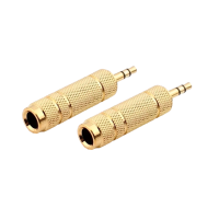 Переходник гнездо jack 6.3 мм (мама) - штекер jack 3.5 мм (папа), стерео (3 pin), металл, золотистый, 2 шт