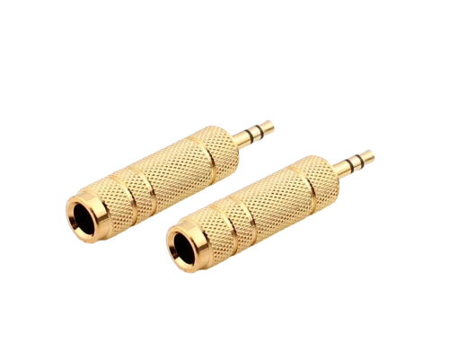 Переходник гнездо jack 6.3 мм (мама) - штекер jack 3.5 мм (папа), стерео (3 pin), металл, золотистый, 2 шт