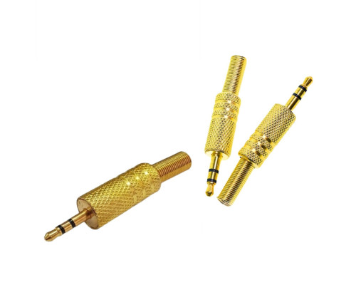 Разъем штекер mini-jack 3.5 мм (папа) стерео (3 pin) с пружиной, металл, золотистый, 3 шт