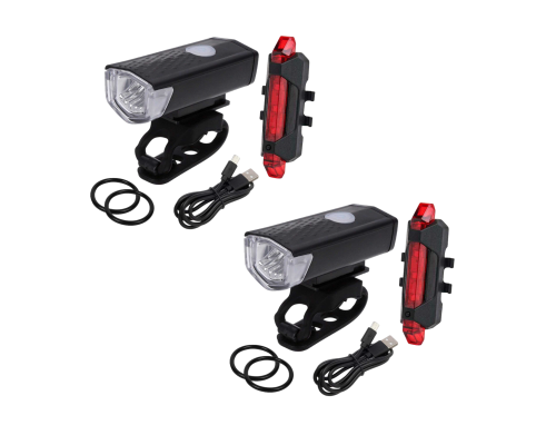 Фонарь велосипедный со встроенным аккумулятором и USB кабелем, велофонарь передний и задний, 2 шт