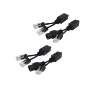 Комплект из 2 переходников и 2 разветвителей для передачи данных и PoE, RJ45, цвет черный