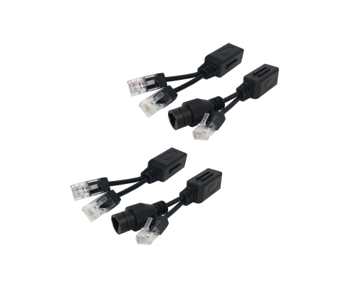 Комплект из 2 переходников и 2 разветвителей для передачи данных и PoE, RJ45, цвет черный