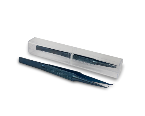 Пинцет монтажный, изогнутый тонкий 140мм, цвет голубой, в коробочке, 2 шт