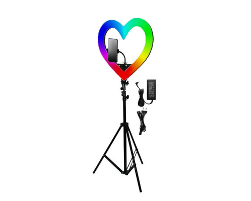 Кольцевая лампа RGB в виде сердца, со штативом и держателем телефона, размер лампы - 49 см