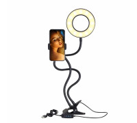 Кольцевая лампа RL9 с гибким креплением для телефона и прищепкой, черная