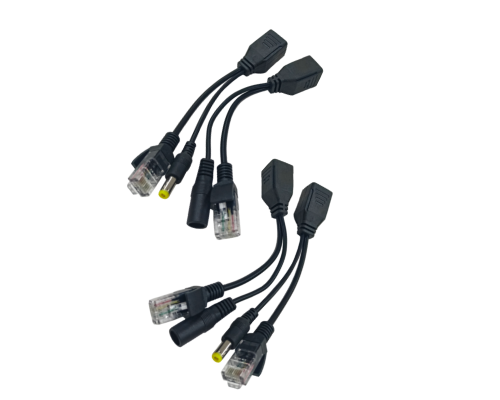 Пассивный приемник и передатчик PoE, RJ45, DC 2.1/5.5 мм, 2 комплекта, черный