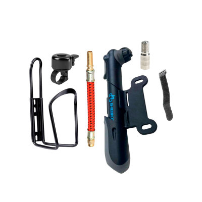 Велонабор VS-PUNFZV-02: ручной насос, шланг с удлинителем ниппеля, флягодержатель и звонок для велосипеда
