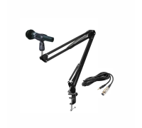 Динамический микрофон SH-02, кабель 2м XLR-Jack 3.5, с держателем для ручного микрофона на пантографе KGS с усиленной струбциной