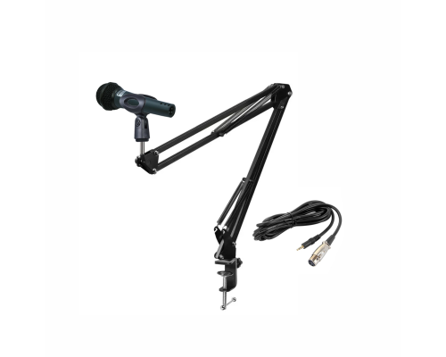 Динамический микрофон SH-02, кабель 2м XLR-Jack 3.5, с держателем для ручного микрофона на пантографе KGS с усиленной струбциной