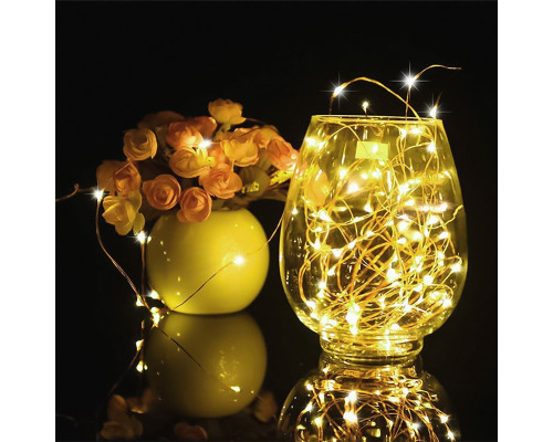 Светодиодная гирлянда "Роса" на батарейках 2 м, 20 светодиодов, желтый свет