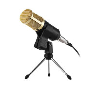 Конденсаторный микрофон BM-800, USB адаптер, настольная тренога, держатель прищепка, ветрозащита, черно-золотой