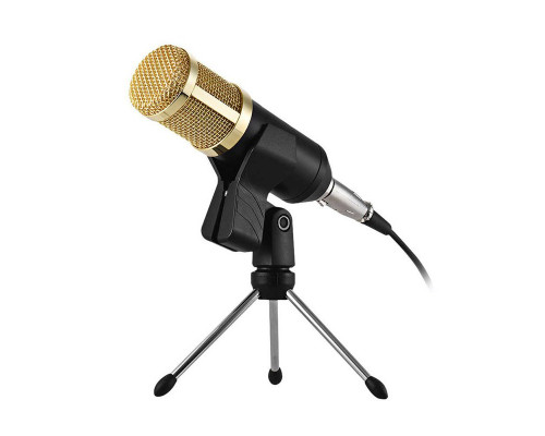 Конденсаторный микрофон BM-800, USB адаптер, настольная тренога, держатель прищепка, ветрозащита, черно-золотой