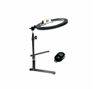 Настольная стойка держатель SL-27XB с кольцевой LED лампой 26 см для горизонтальной съемки и кнопкой Bluetooth 