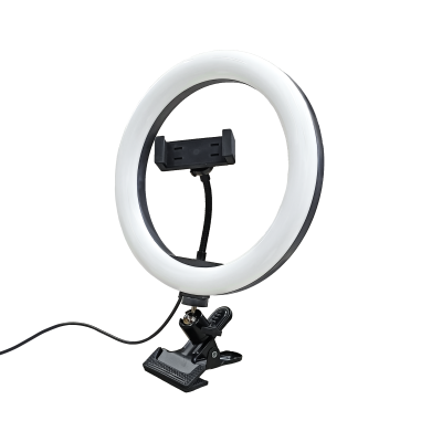 Кольцевая селфи лампа SH-126 с держателем телефона на прищепке с шарниром, диаметр 26 см