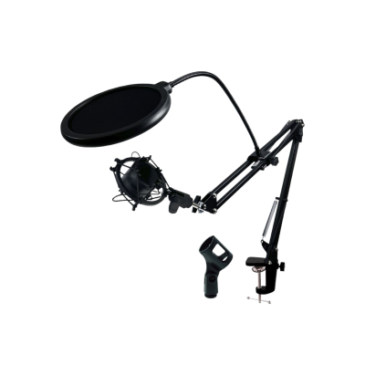 Настольная стойка пантограф ST-3593 для микрофона с усиленной струбциной, пауком и поп-фильтром с нагрузкой до 1.6 кг в твердой коробке