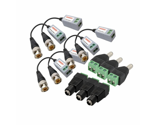 Комплект VTT HD UTP BALUN приемо-передатчики по витой паре AHD/CVI/TVI 6 шт. с переходниками DC (папа) и DC (мама) с клеммными колодками, по 3 шт.