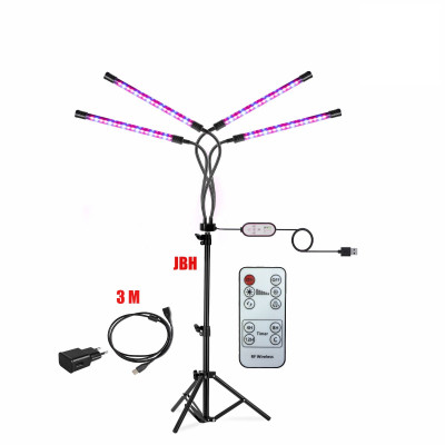 Фитолампа светодиодная, светильник для растений 4 панели на штативе FL-JBH-RC3 с пультом на проводе и ДУ, удлинителем 3 м и адаптером