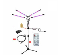 Фитолампа светодиодная, светильник для растений  4 панели на штативе FL-ML-RC3 с пультом на проводе и ДУ, удлинителем 3 м и адаптером